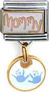 Mommy dangle with blue hands - 9mm Italian charm - Click Image to Close